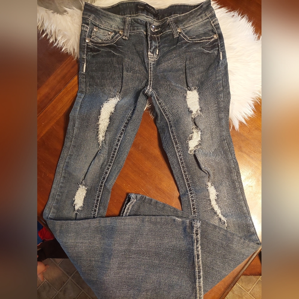 SIZE 3/4 21 BLACK BY RUE21 DESTROYED BOOTCUT JEANS